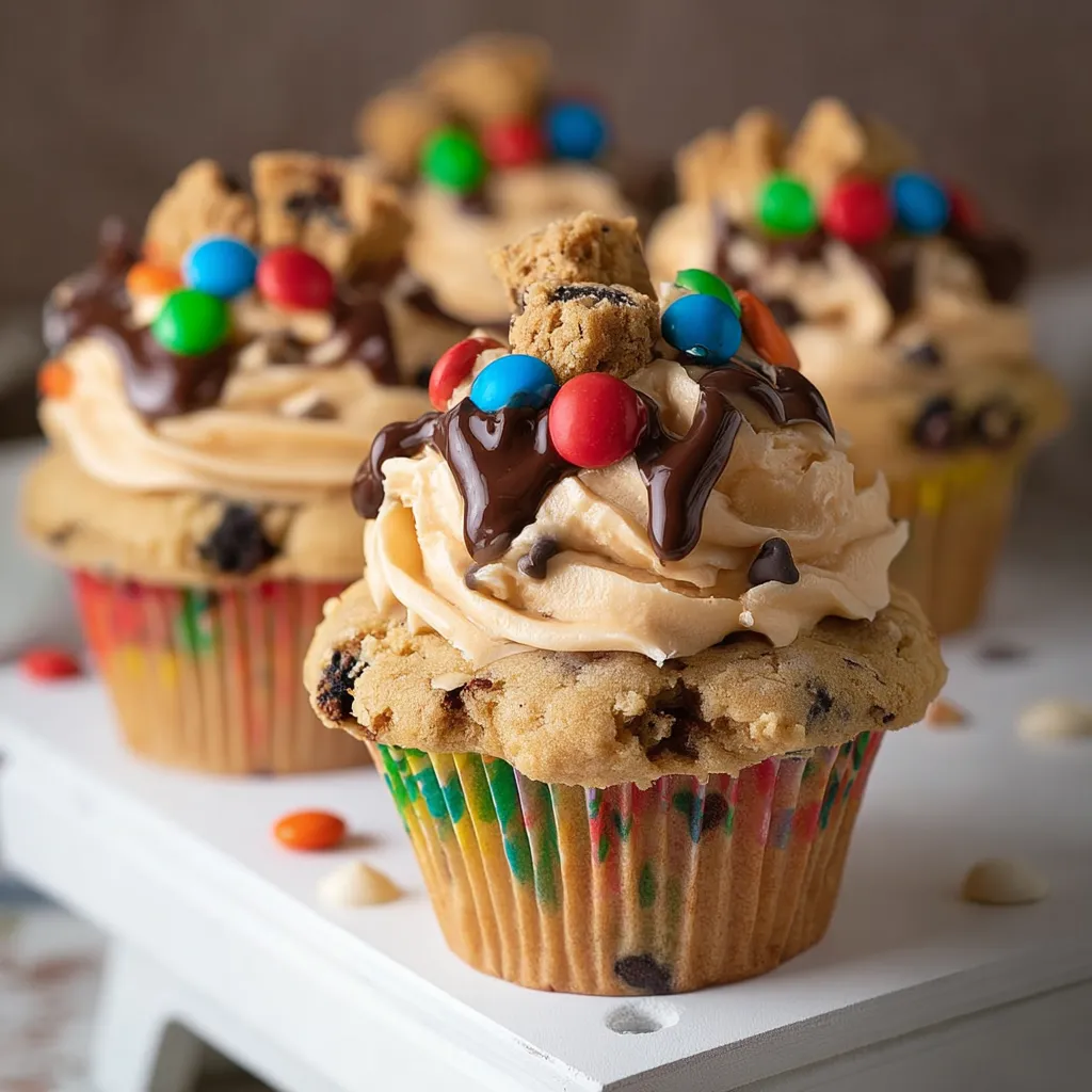 Easy Monster Cookie Dough Cupcakes