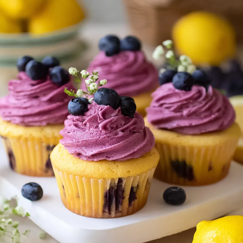 Lemon Cupcakes With Fresh Blueberry Buttercream